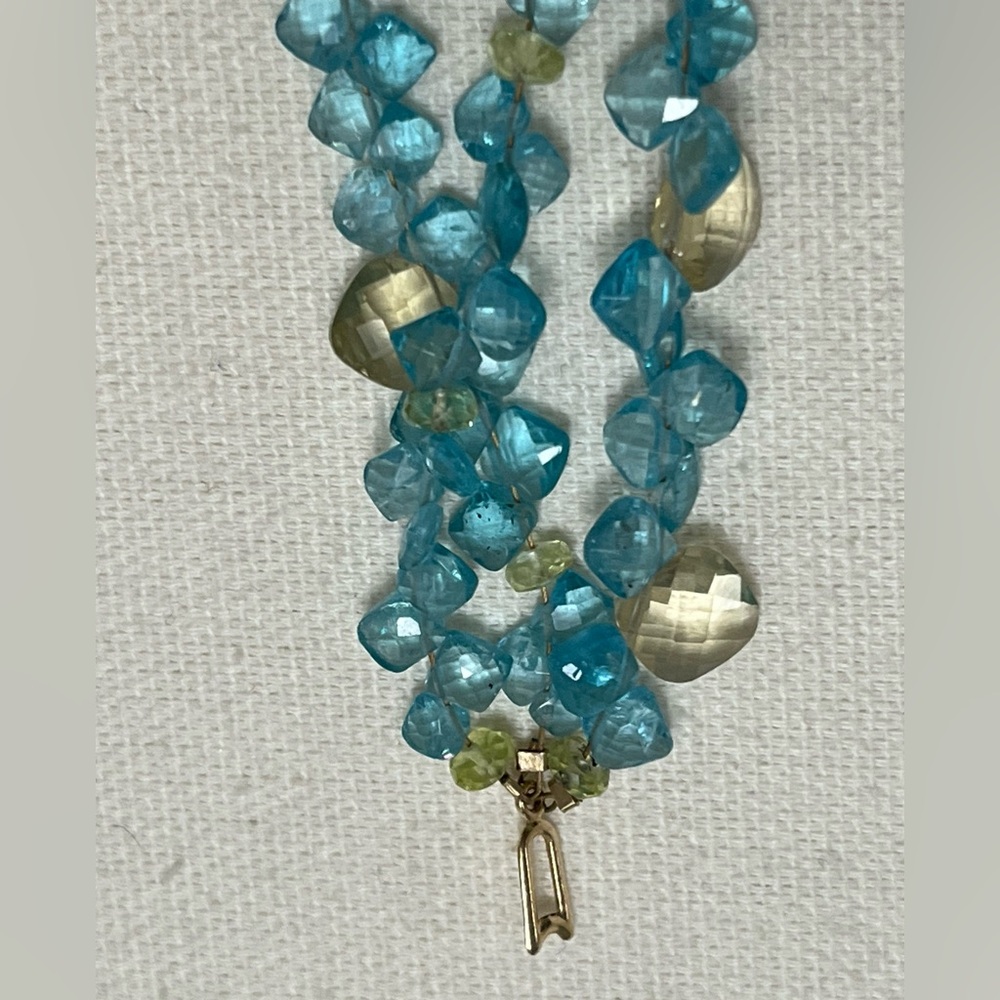 3 strand blue topaz & lemon citrine gemstone bracelet 14k gold clasp - Picture 9 of 13